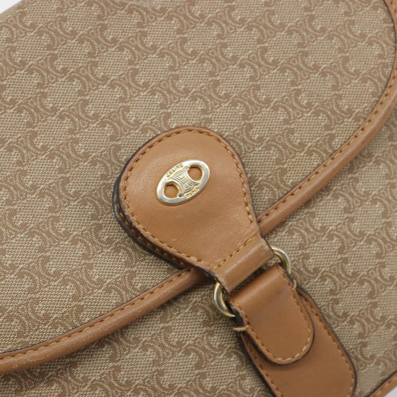 CELINE Macadam Canvas Schoudertas PVC Beige Goud Auth gh2072