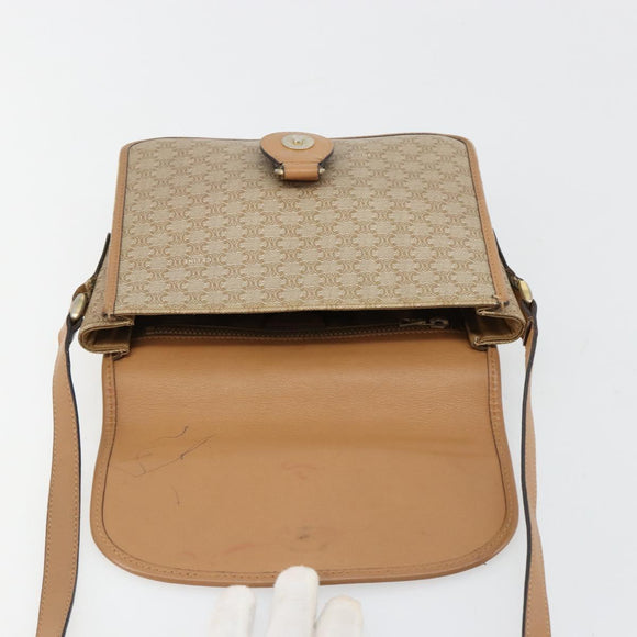 CELINE Macadam Canvas Schoudertas PVC Beige Goud Auth gh2072