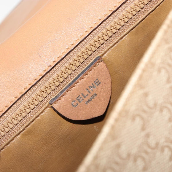 CELINE Macadam Canvas Schoudertas PVC Beige Goud Auth gh2072