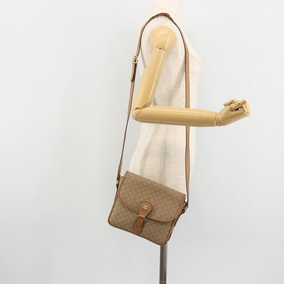 CELINE Macadam Canvas Schoudertas PVC Beige Goud Auth gh2072