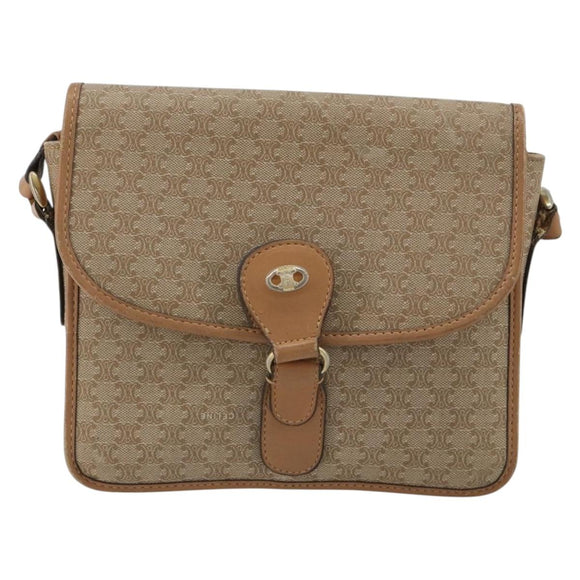 CELINE Macadam Canvas Schoudertas PVC Beige Goud Auth gh2072
