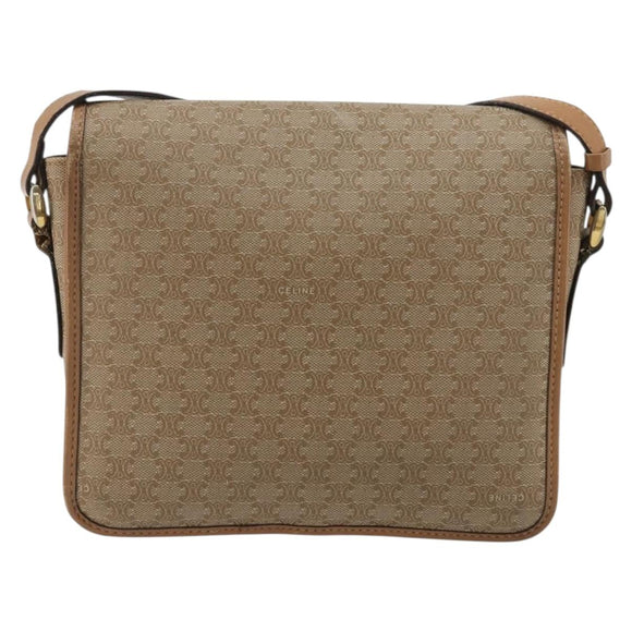 CELINE Macadam Canvas Schoudertas PVC Beige Goud Auth gh2072