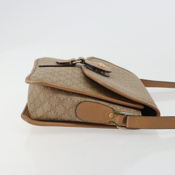 CELINE Macadam Canvas Schoudertas PVC Beige Goud Auth gh2072
