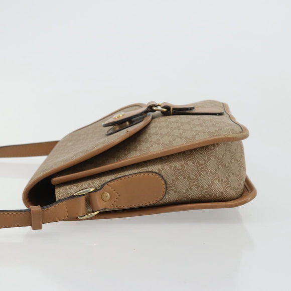 CELINE Macadam Canvas Schoudertas PVC Beige Goud Auth gh2072