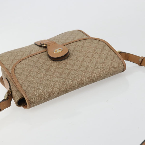 CELINE Macadam Canvas Schoudertas PVC Beige Goud Auth gh2072