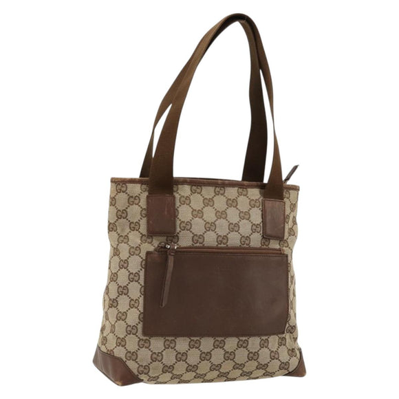 GUCCI GG Canvas Tote Bag Beige Silver 28893 Auth gh2075
