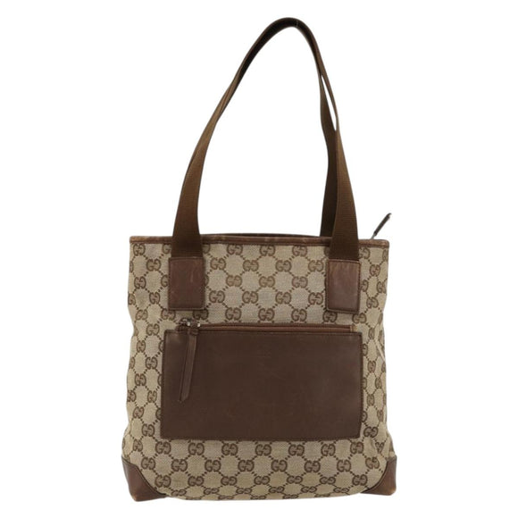 GUCCI GG Canvas Tote Bag Beige Silver 28893 Auth gh2075