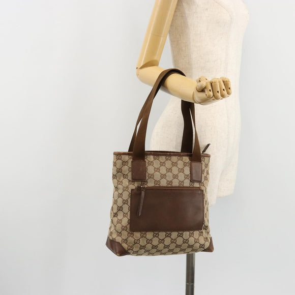GUCCI GG Canvas Tote Bag Beige Silber 28893 Auth gh2075