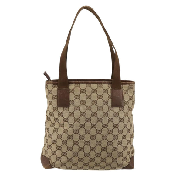 GUCCI GG Canvas Tote Bag Beige Silver 28893 Auth gh2075