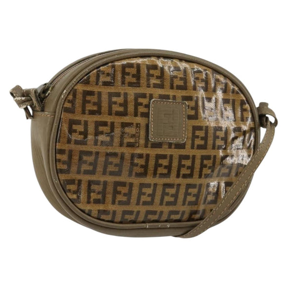 FENDI Zucchino Canvas Umhängetasche beschichtetes Canvas Beige Gold Original gh2077