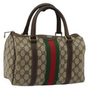 GUCCI GG Supreme Web Sherry Line Boston Bag PVC Beige Gold 010 378 Auth gh2078-1