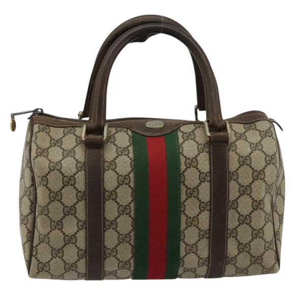 GUCCI GG Supreme Web Sherry Line Boston Bag PVC Beige Gold 010 378 Auth gh2078