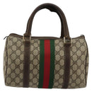 GUCCI GG Supreme Web Sherry Line Boston Bag PVC Beige Gold 010 378 Auth gh2078-3