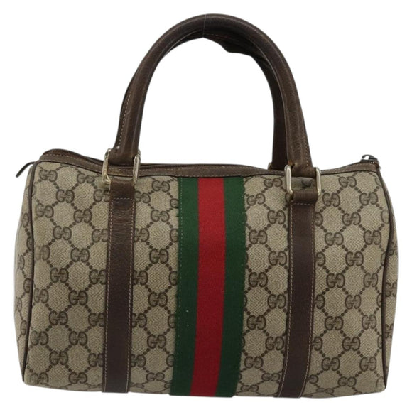 GUCCI GG Supreme Web Sherry Line Boston Bag PVC Beige Gold 010 378 Auth gh2078