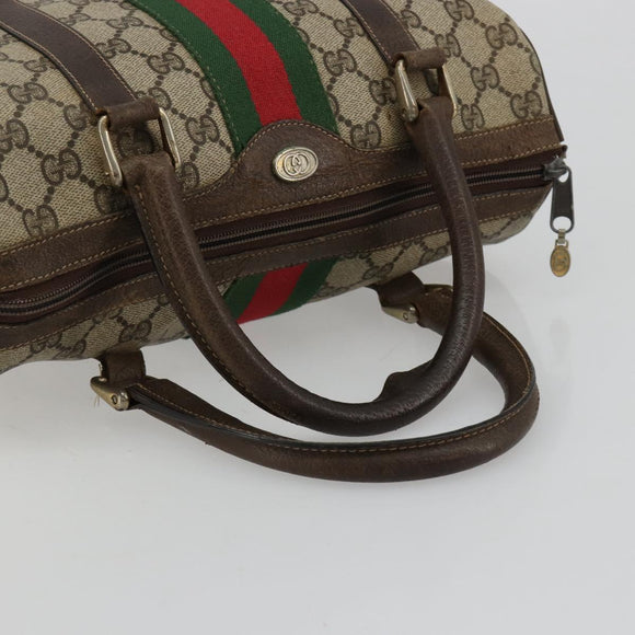 GUCCI GG Supreme Web Sherry Line Boston Bag PVC Beige Gold 010 378 Auth gh2078