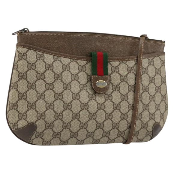 GUCCI GG Supreme Web Sherry Line Bag PVC Beige Gold 904 02 026 Auth gh2081