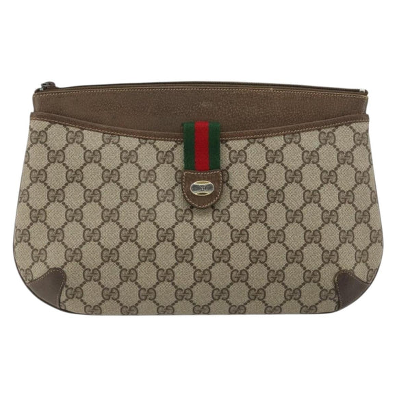 GUCCI GG Supreme Web Sherry Line Bag PVC Beige Gold 904 02 026 Auth gh2081