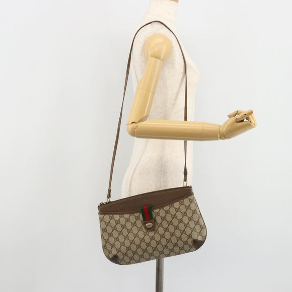 GUCCI GG Supreme Web Sherry Line Bag PVC Beige Gold 904 02 026 Auth gh2081