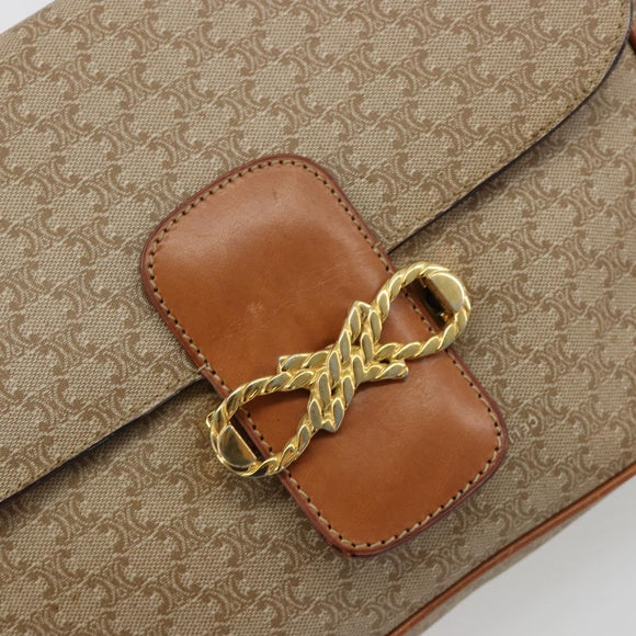 CELINE Macadam Canvas Shoulder Bag PVC Beige Gold Auth gh2082A