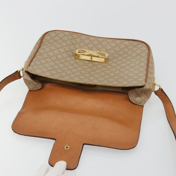 CELINE Macadam Canvas Shoulder Bag PVC Beige Gold Auth gh2082A