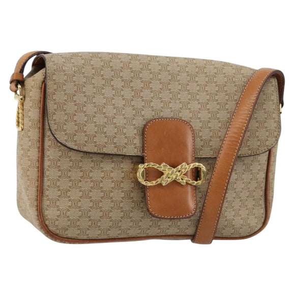 CELINE Macadam Canvas Shoulder Bag PVC Beige Gold Auth gh2082A