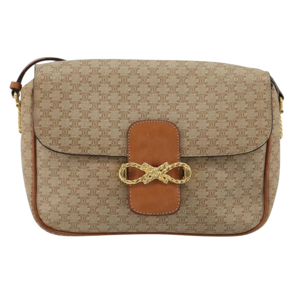 CELINE Macadam Canvas Shoulder Bag PVC Beige Gold Auth gh2082A