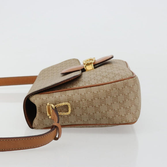 CELINE Macadam Canvas Shoulder Bag PVC Beige Gold Auth gh2082A
