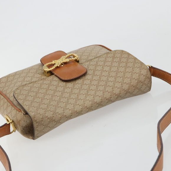 CELINE Macadam Canvas Shoulder Bag PVC Beige Gold Auth gh2082A