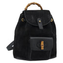 GUCCI Bamboo Backpack Suede Black Gold 003 1956 0030 Auth gh2084A-1