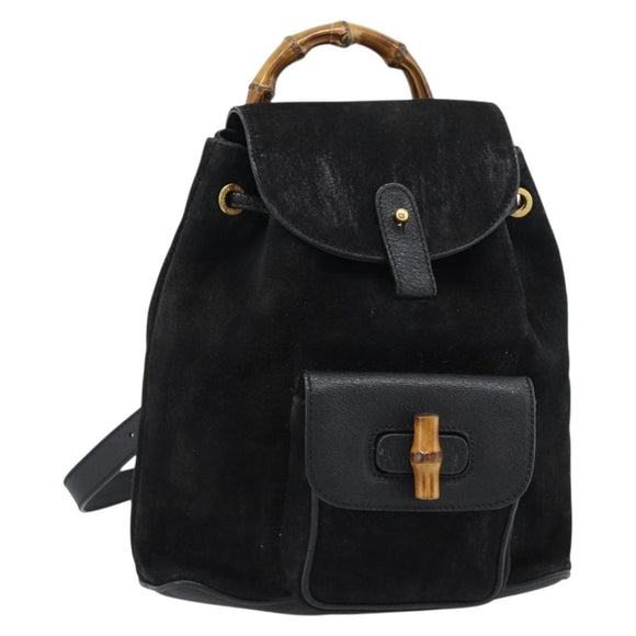 GUCCI Bamboo Backpack Suede Black Gold 003 1956 0030 Auth gh2084A