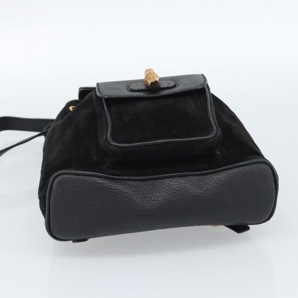GUCCI Bamboo Backpack Suede Black Gold 003 1956 0030 Auth gh2084A
