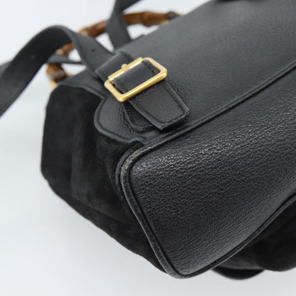 GUCCI Bamboo Backpack Suede Black Gold 003 1956 0030 Auth gh2084A