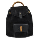 GUCCI Bamboo Backpack Suede Black Gold 003 1956 0030 Auth gh2084A-2