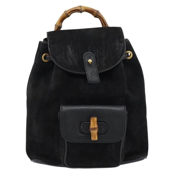 GUCCI Bamboo Backpack Suede Black Gold 003 1956 0030 Auth gh2084A