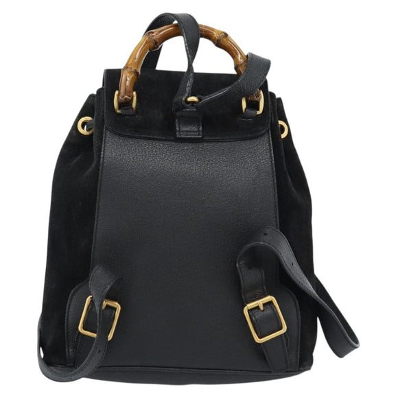 GUCCI Bamboo Backpack Suede Black Gold 003 1956 0030 Auth gh2084A