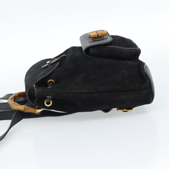 GUCCI Bamboo Backpack Suede Black Gold 003 1956 0030 Auth gh2084A