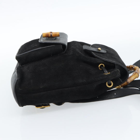 GUCCI Bamboo Backpack Suede Black Gold 003 1956 0030 Auth gh2084A