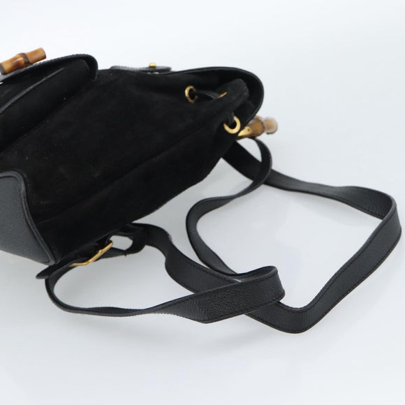 GUCCI Bamboo Backpack Suede Black Gold 003 1956 0030 Auth gh2084A