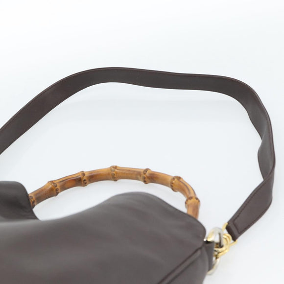 GUCCI Bamboo Shoulder Bag Leather 2way Brown Gold 001 1781 1638 Auth gh2088