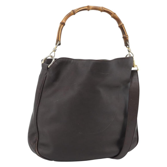 GUCCI Bambus Umhängetasche Leder 2way Braun Gold 001 1781 1638 Auth gh2088