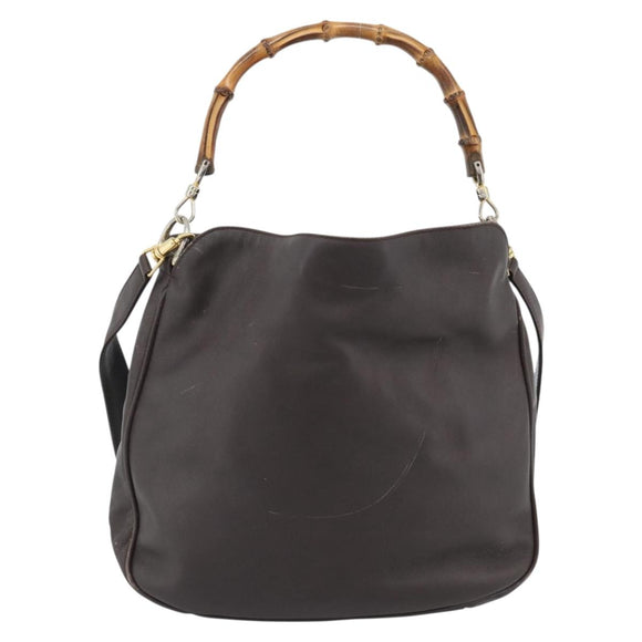 GUCCI Bamboo Shoulder Bag Leather 2way Brown Gold 001 1781 1638 Auth gh2088