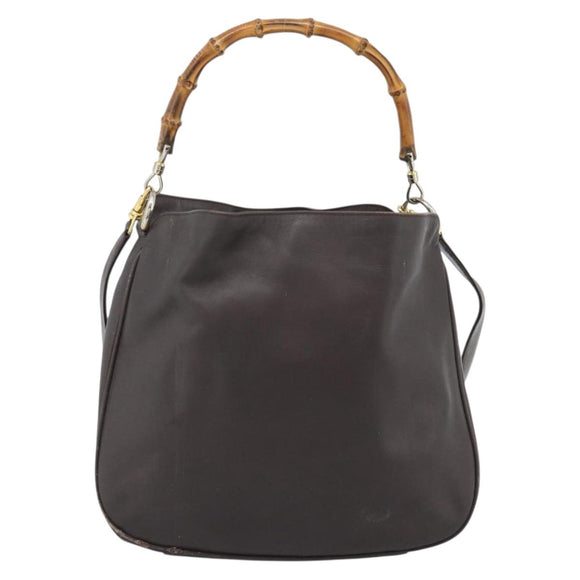 GUCCI Bamboo Shoulder Bag Leather 2way Brown Gold 001 1781 1638 Auth gh2088