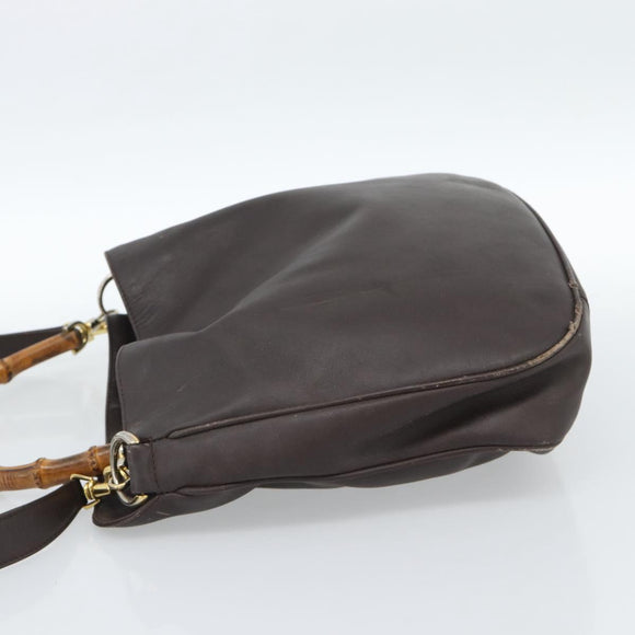 GUCCI Bamboo Shoulder Bag Leather 2way Brown Gold 001 1781 1638 Auth gh2088