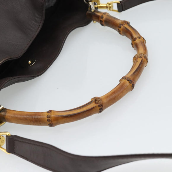 GUCCI Bamboo Shoulder Bag Leather 2way Brown Gold 001 1781 1638 Auth gh2088