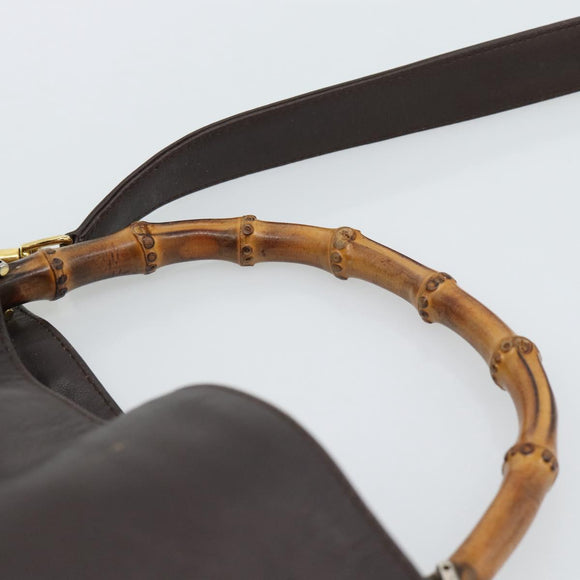 GUCCI Bamboo Shoulder Bag Leather 2way Brown Gold 001 1781 1638 Auth gh2088