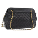 CHANEL Matelasse Chain Shoulder Bag Lamb Skin Black Gold CC Auth gh2091-1