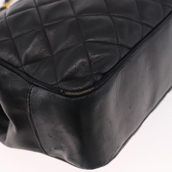 CHANEL Matelasse Chain Shoulder Bag Lamb Skin Black Gold CC Auth gh2091