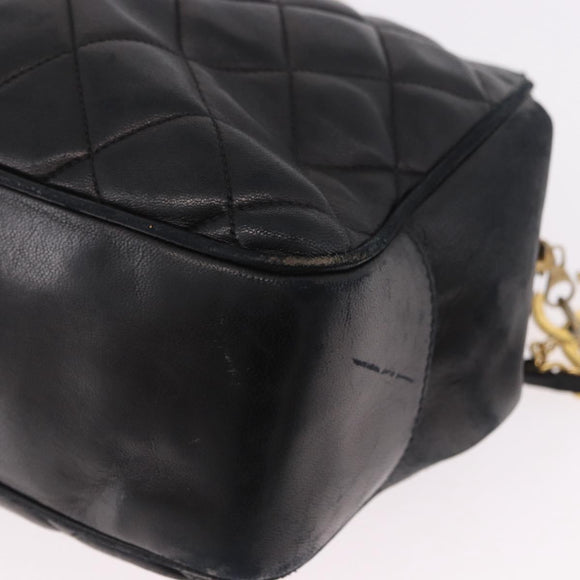CHANEL Matelasse Chain Shoulder Bag Lamb Skin Black Gold CC Auth gh2091