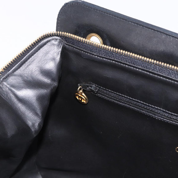 CHANEL Matelasse Chain Shoulder Bag Lamb Skin Black Gold CC Auth gh2091