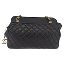 CHANEL Matelasse Chain Shoulder Bag Lamb Skin Black Gold CC Auth gh2091-2